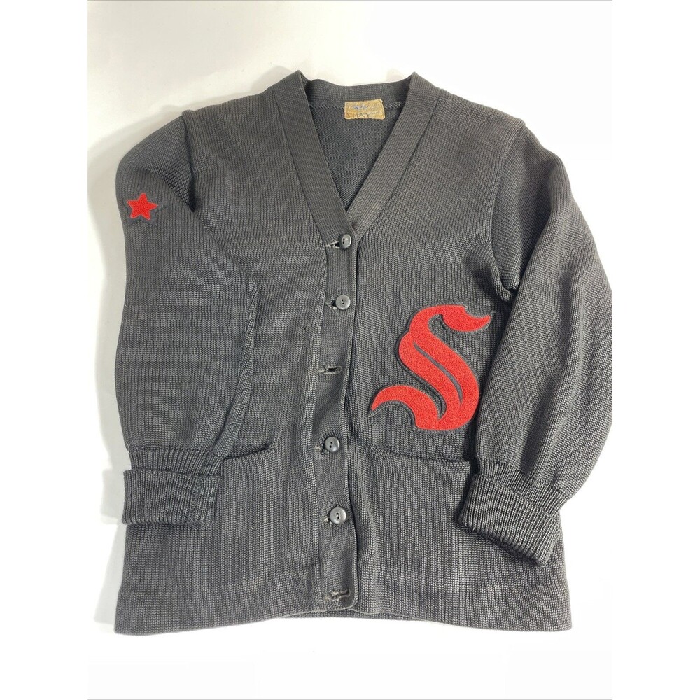 Vtg 1950s Albion Girls Varsity Award Letter Cheerleader Sweater Wool Knit READ